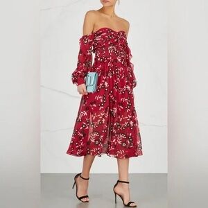 Self-Portrait Gorgeous Off Shoulder Romantic Fairy Floral Flowy Midi Dress 6